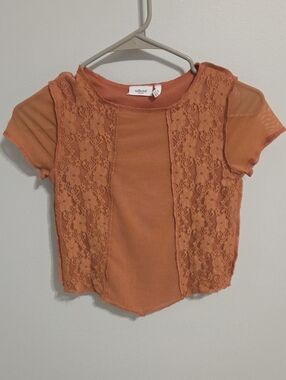 Abliee Kids Orange Lace-Front Short Sleeve Tee
